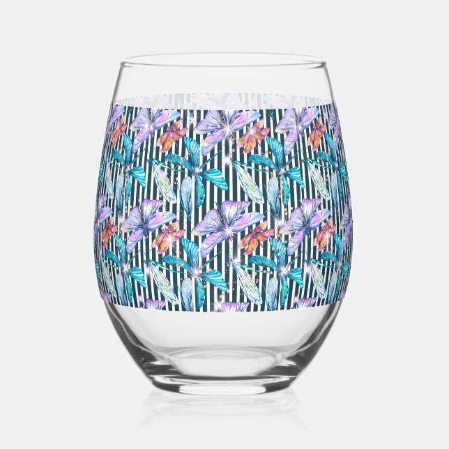 Verre À Vin Sans Pied Vignoble sans pierre avec papillons colorés (Recto)