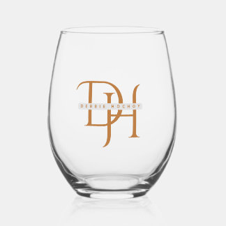 Verre À Vin Sans Pied Vin minimaliste Monogramme en cuivre 16 oz