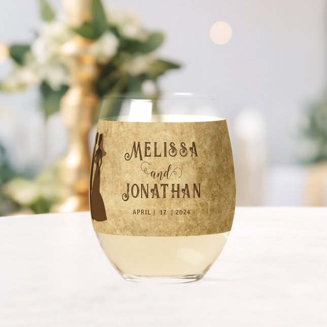 Verre À Vin Sans Pied Vintage couple de mariage brun rustique (Insitu (Mariage))