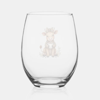 Verre À Vin Sans Pied Vintage Highland Cow Coffee Lover Watercolor Cute 