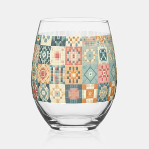 Verre À Vin Sans Pied Vintage, patchwork, paré