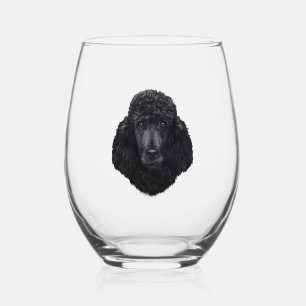 Verre À Vin Sans Pied Visage de chien de caniche noir