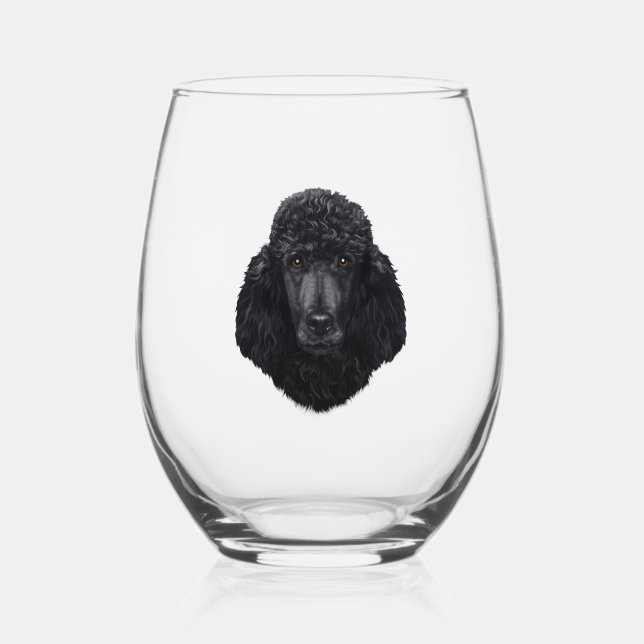 Verre À Vin Sans Pied Visage de chien de caniche noir (Recto)