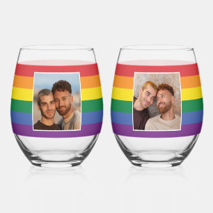 Verre À Vin Sans Pied VOS photos et noms personnalisés drapeau arc-en-ci