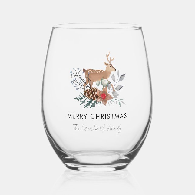 Verre À Vin Sans Pied Watercolor Deer Botanical Christmas Holiday (Recto)