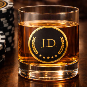 Verre à Whisky à Monogramme Noir & Or   Poker