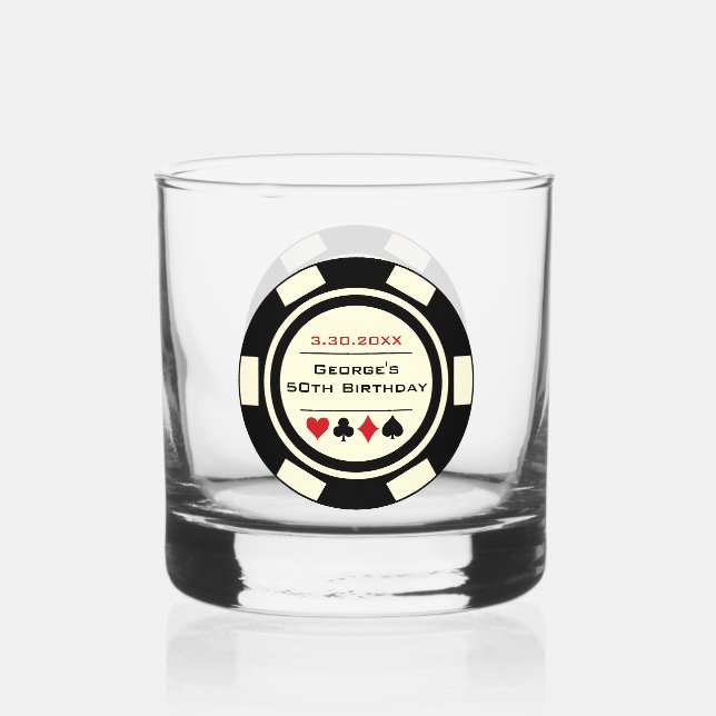 Verre À Whisky Anniversaire Black Cream Poker Chip Las Vegas Thèm (Recto)