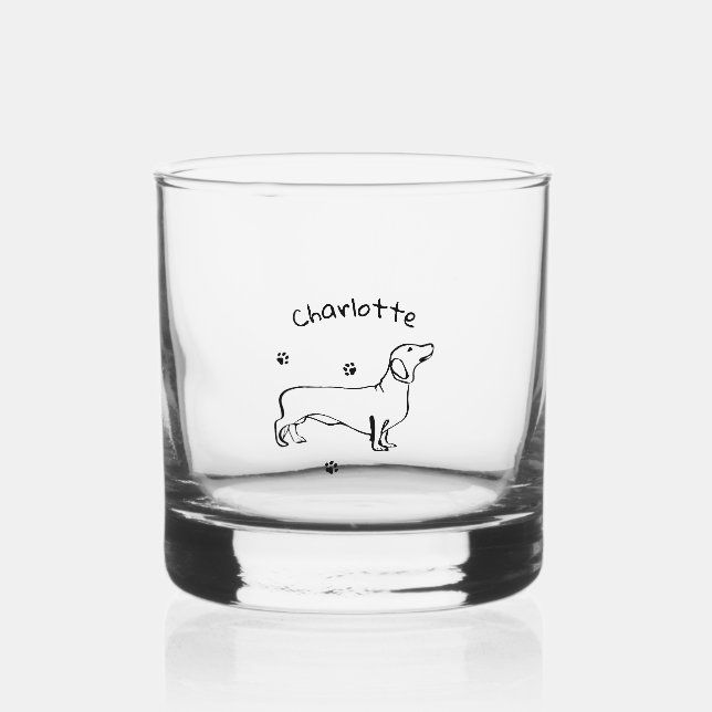 Verre À Whisky Art Dachshund Minimaliste - Votre texte, votre sty (Recto)