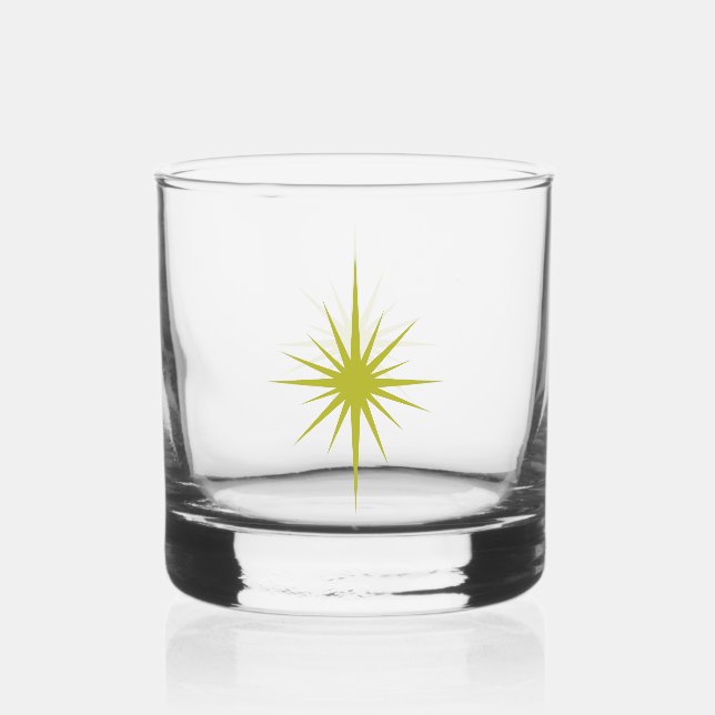 Verre À Whisky Avocado Green années 1950 Starburst atomique mi-si (Recto)