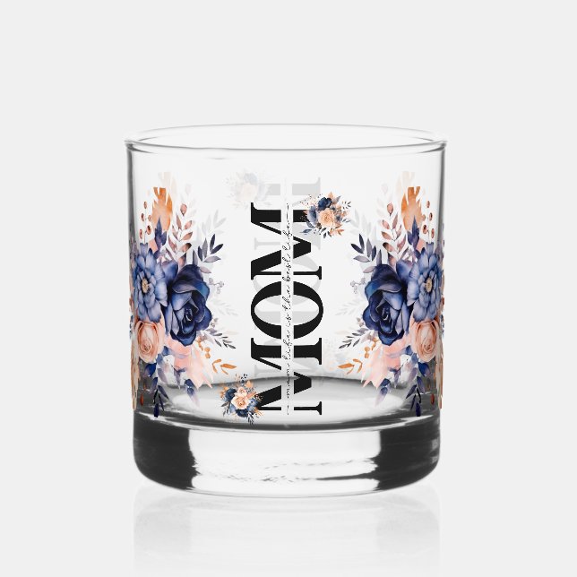 Verre À Whisky Beau Cadeau Pour Maman Aquarelle Bleu Rose Floral (Recto)