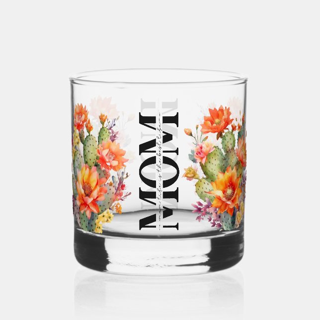 Verre À Whisky Beau Cadeau Pour Maman Aquarelle Fleurs Cactus (Recto)