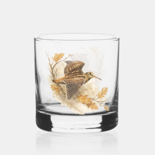 Verre À Whisky Bécasse en Vol, Art de la Nature en Forêt Automnal