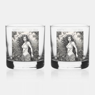 Verre À Whisky Belle Brunette Femme En Vins Dessin
