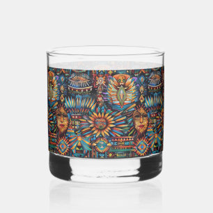 Verre À Whisky Bleu Ancien "Tapisserie pré-colombienne" Art Rocks