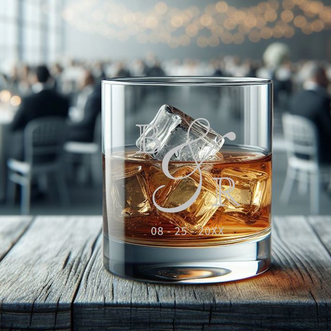 Verre À Whisky Calligraphie gris personnalisée Nom de couple Init (Créateur téléchargé)