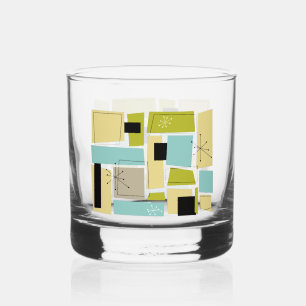 Verre À Whisky Carré bleu aqua jaune Rétro Milieu de siècle