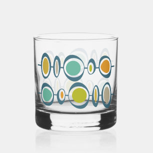 Verre À Whisky Cercles Abstraits Funky Vert Bleu Milieu de Siècle