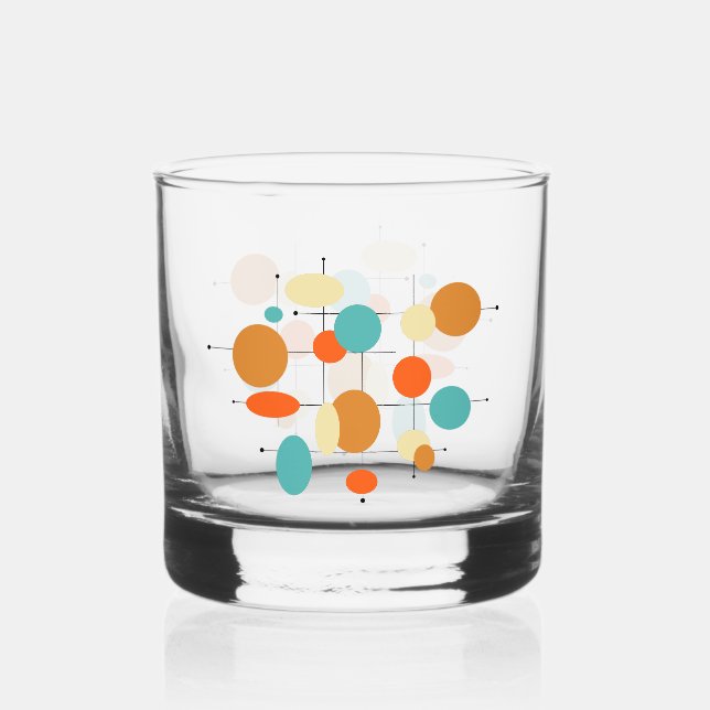 Verre À Whisky Cercles De Crème Turquoise Orange Mi-Siècle (Recto)