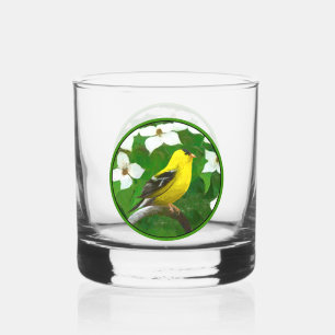Verre À Whisky Chardonneret jaune américain en peinture d'hiver -