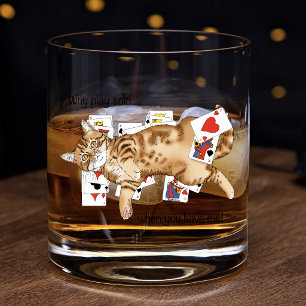 Verre À Whisky Chat tigré orange drôle jouant aux cartes de solit