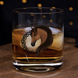 Verre À Whisky Cheval celtique Cercle de nœuds jaunes Équine myth