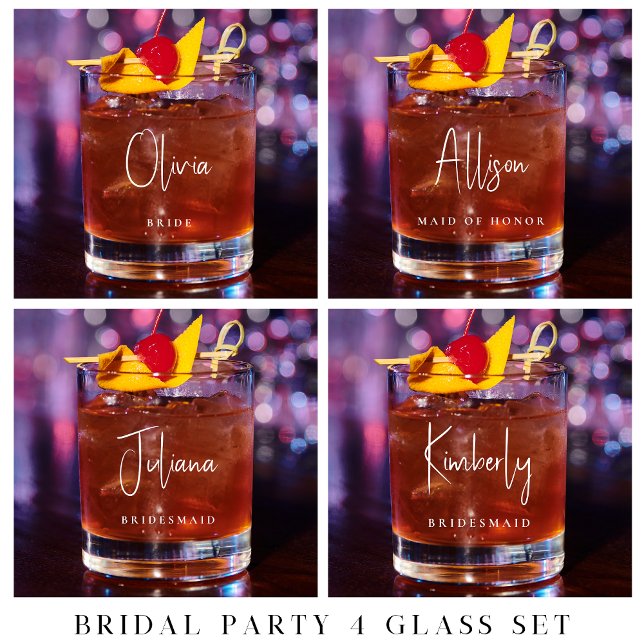 Verre À Whisky Chic Bridal Party White Script Monogramme Mariage (Créateur téléchargé)