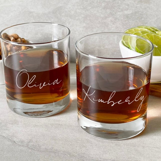 Verre À Whisky Chic White Script Monogram Bachelorette Party (Créateur téléchargé)