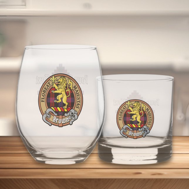 Verre À Whisky Clan Brown Crest sur Tartan (Créateur téléchargé)