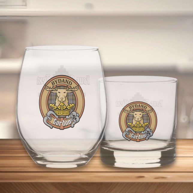 Verre À Whisky Clan Gordon Crest sur Tartan Patiné (Créateur téléchargé)