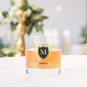 Verre À Whisky Classé Elegant Tone Or Monogramme Famille Bouclier