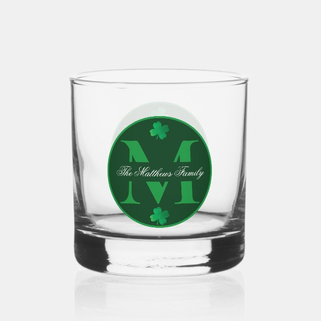 Verre À Whisky Clover St. Patrick's Day Fête Monogramme Famille (Recto)