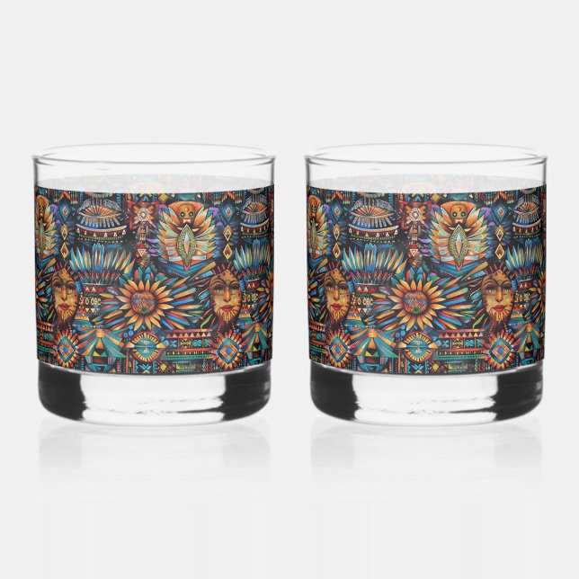 Verre À Whisky Cobalt Ancestral "Tapisserie pré-colombienne" Rock (Recto)