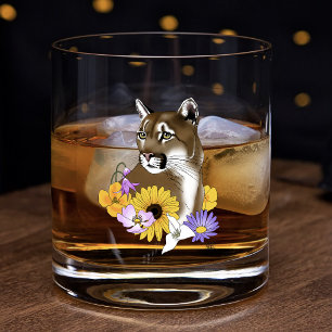 Verre À Whisky Cougar Lion de montagne Puma Fleurs