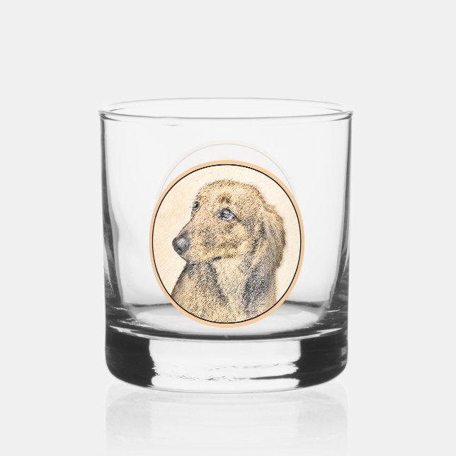 Verre À Whisky Dachshund (Longue) Peinture Chien Art original (Recto)