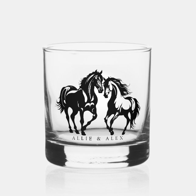 Verre À Whisky Deux chevaux en amour noir blanc cheval couple amo (Recto)