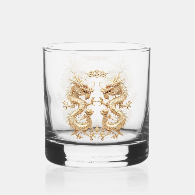 Verre À Whisky Dragon à deux têtes d'or moderne personnalisé (Recto)