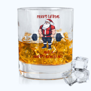 Verre À Whisky Drôle Fitness Vie Noël Barbell Père Noël Pun