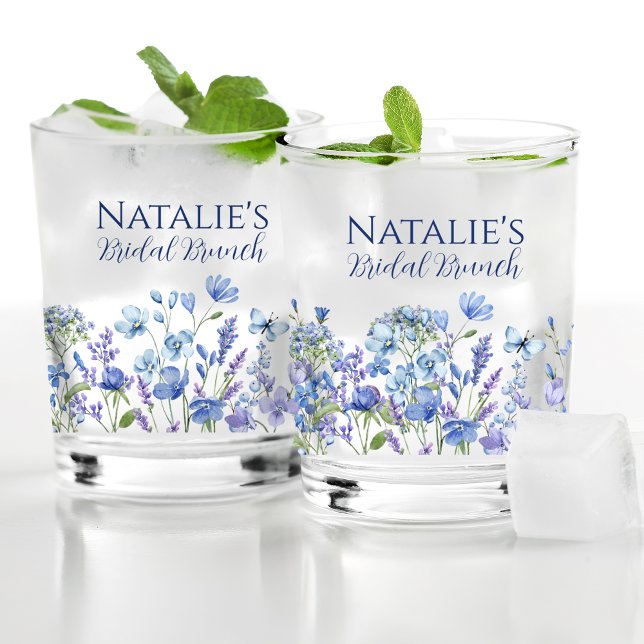Verre À Whisky Dusty Blue Fleur sauvage Fête des mariées personna (Créateur téléchargé)