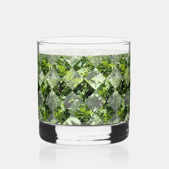 Verre À Whisky Élégance d'émeraude : Feuilles verts en coupe diam (Recto)
