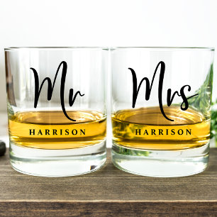 Verre À Whisky Élégant M. Mme Mariage personnalisée