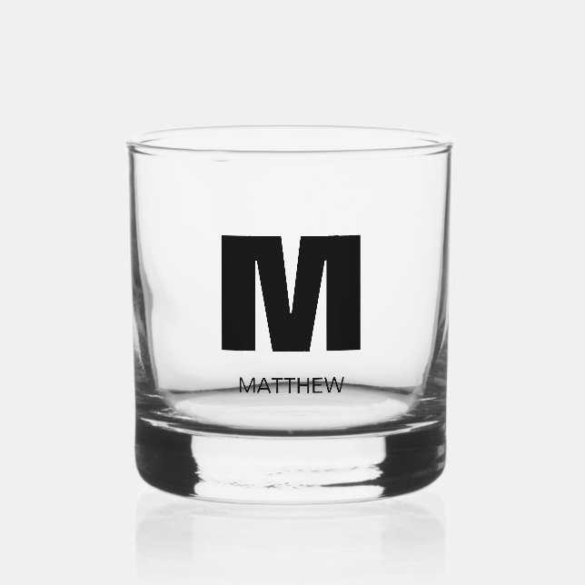 Verre À Whisky Élégant Monogramme moderne Nom Groomsmen noir (Recto)