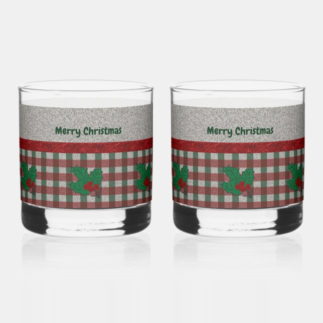 Verre À Whisky en vichy de Noël 1940 - Ensemble personnalisé de 2 (Recto)