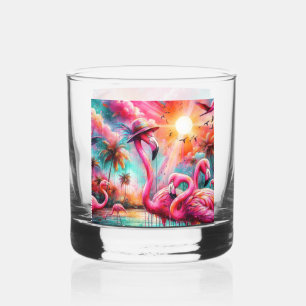 Verre À Whisky Flamants roses roses tropicaux Palmiers Eau Solair