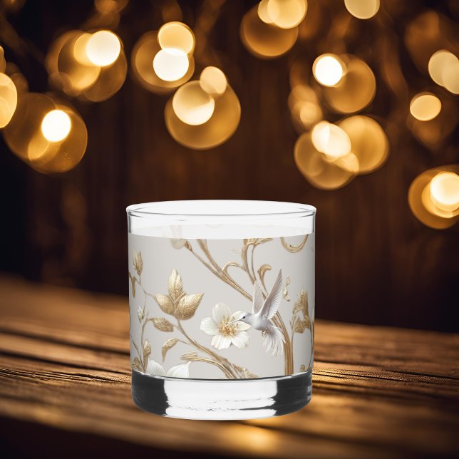 Verre À Whisky Flore minimaliste de colibri blanc (Créateur téléchargé)