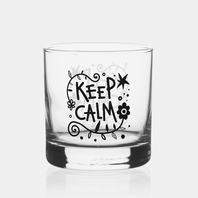 Verre À Whisky Gardez le calme Typographie Gras Noir et Blanc (Recto)