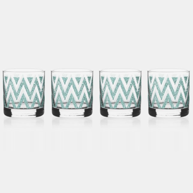Verre À Whisky Glitzy Green Chevron Stripes Noël (Recto)