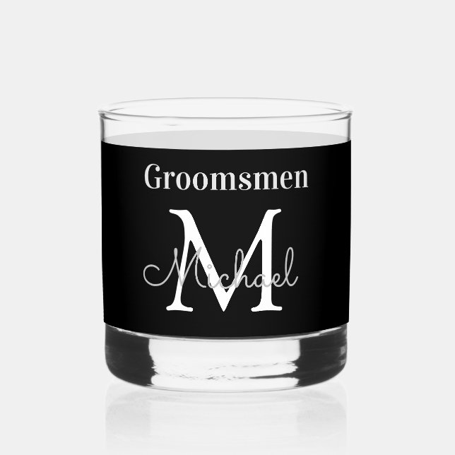 Verre À Whisky groomsmen personnalisé noir blanc chic (Recto)