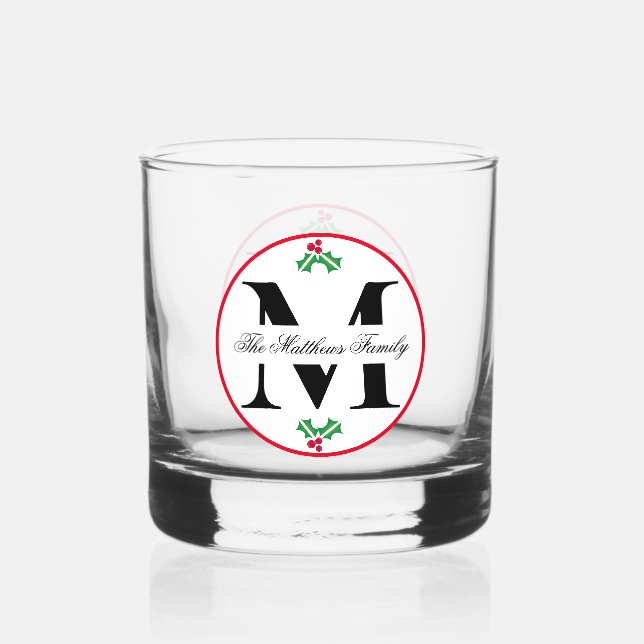 Verre À Whisky Holly Berries Noël Famille Monogramme (Recto)