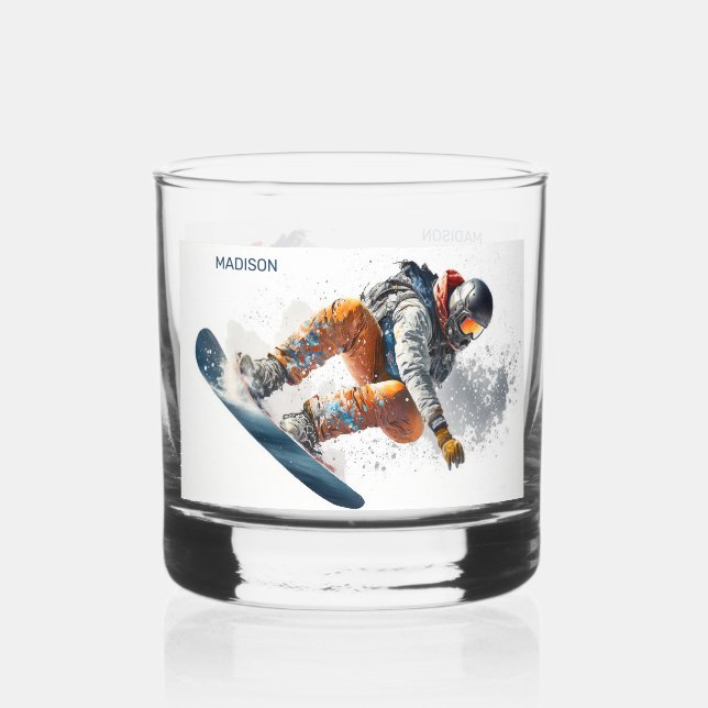 Verre À Whisky Illustration de snowboarder de nom personnalisé (Recto)