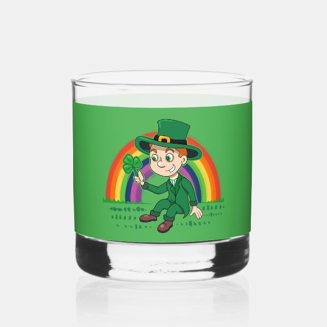Verre À Whisky Joli dessin animé leprechaun avec shamrock et arc- (Recto)